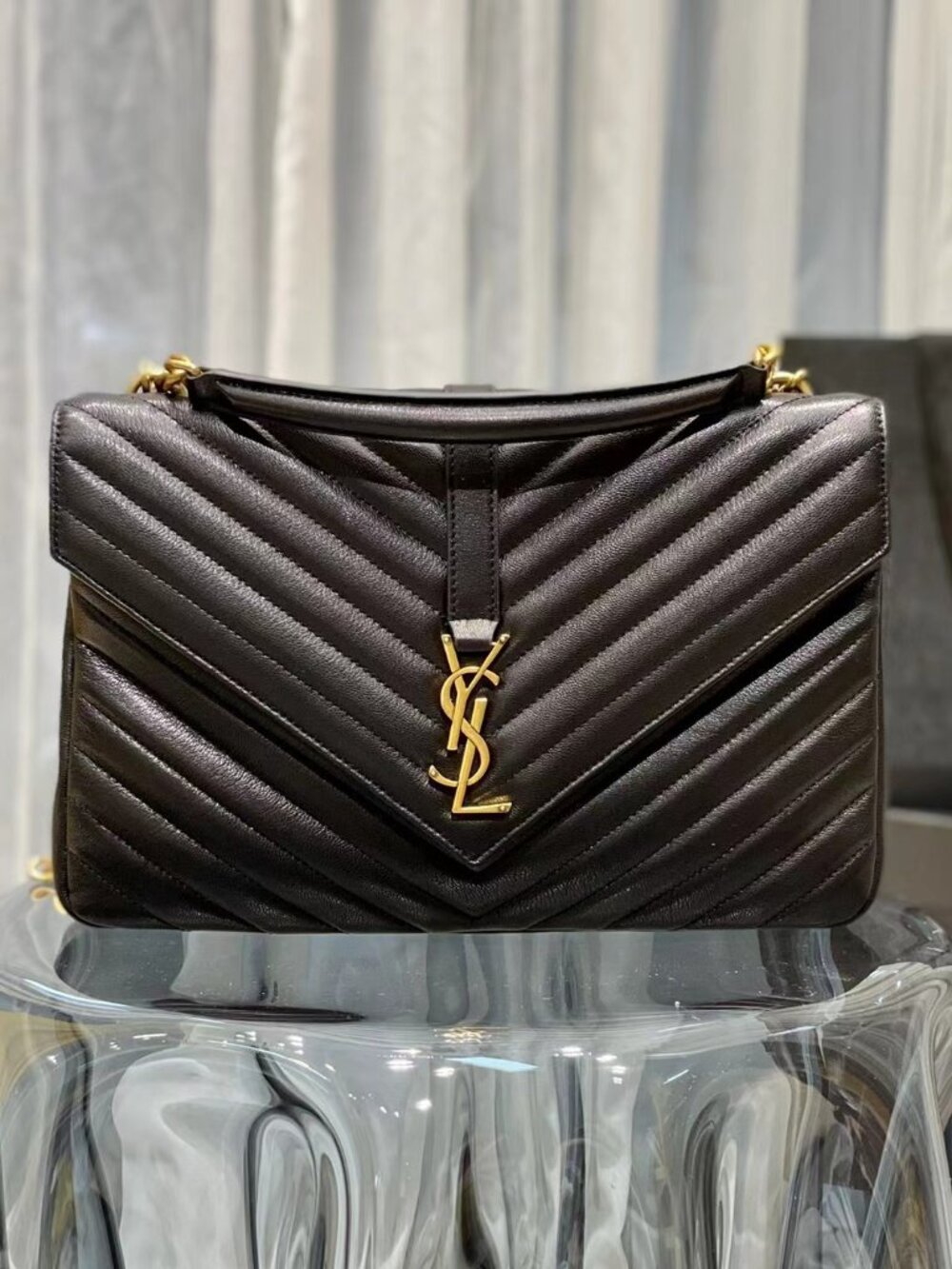 💋YSL SAINT LAURENT MED COLLEGE BAG BLACK LEATHER